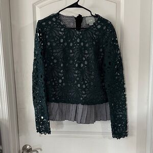 Maeve Green Floral Checkered Blouse Size L